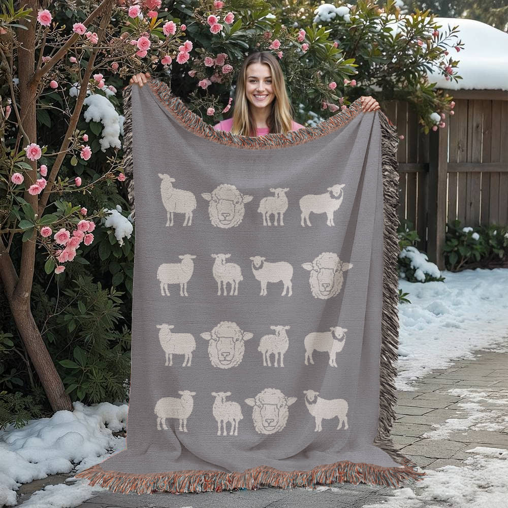 Hand Drawn Sheep Heirloom Woven Blanket