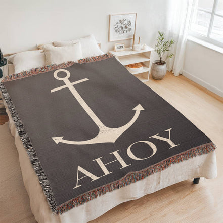 AHOY Heirloom Woven Blanket — Nautical Elegance for Coastal Homes