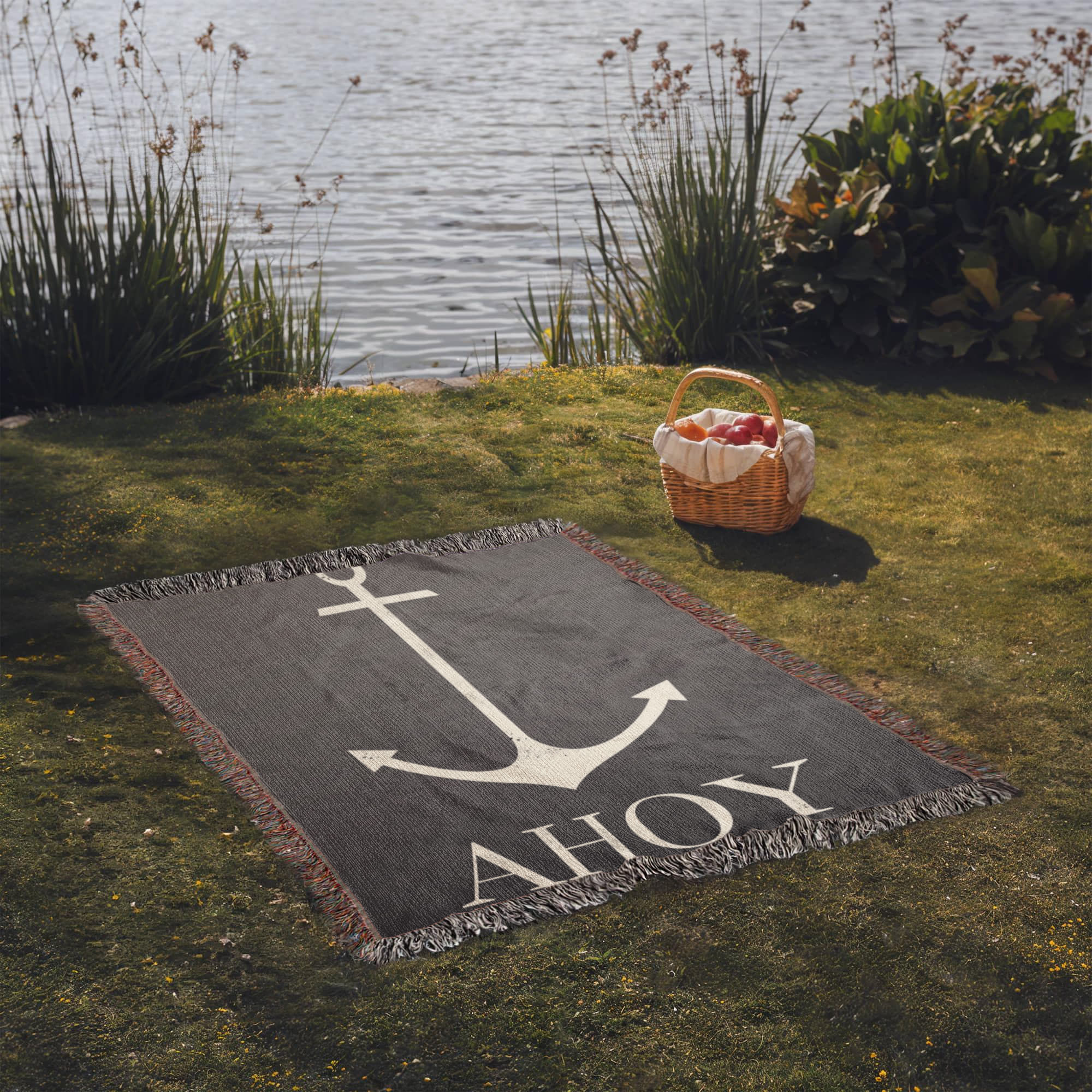 AHOY Heirloom Woven Blanket — Nautical Elegance for Coastal Homes