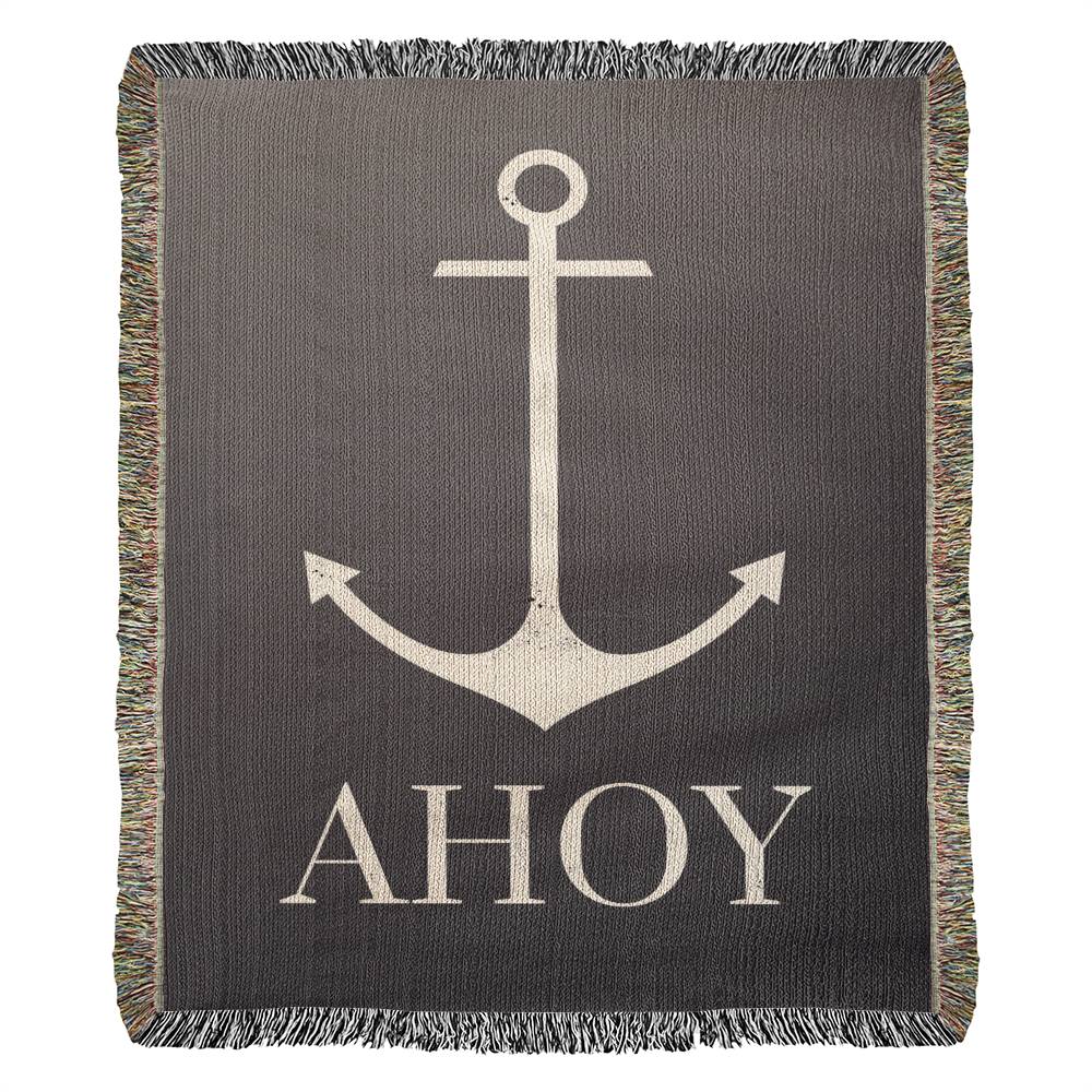 AHOY Heirloom Woven Blanket — Nautical Elegance for Coastal Homes