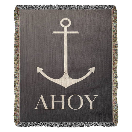 AHOY Heirloom Woven Blanket — Nautical Elegance for Coastal Homes