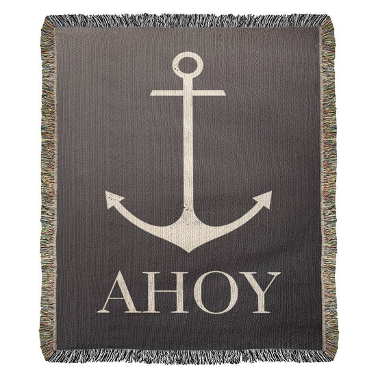 AHOY Heirloom Woven Blanket — Nautical Elegance for Coastal Homes