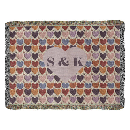 Monogram Initials Heart Custom Crocheted Look Heirloom Woven Blanket