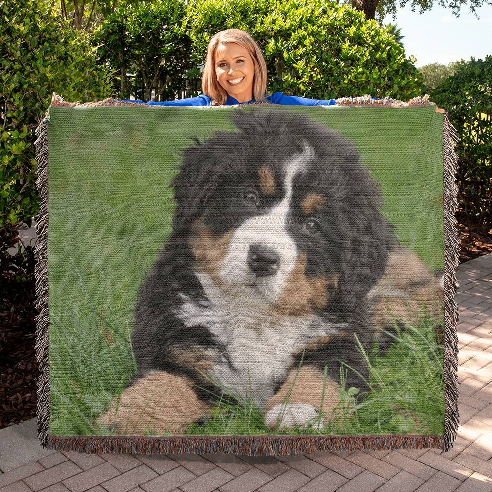Pet Portrait Woven Blanket Landscape Orientation