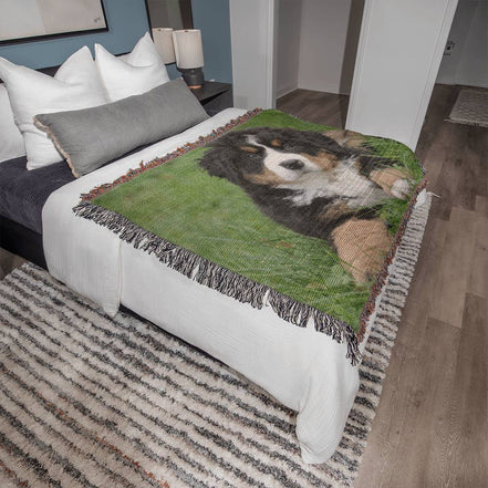 Pet Portrait Woven Blanket Landscape Orientation