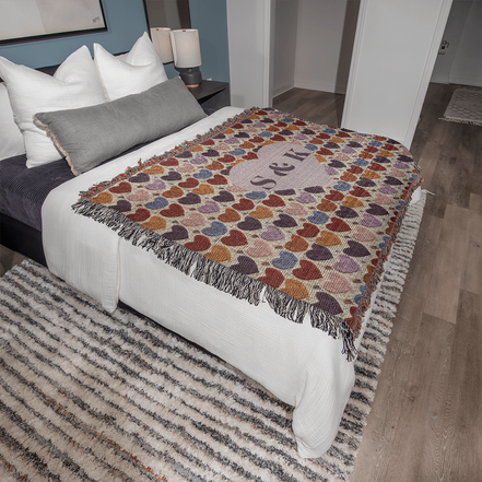 Monogram Initials Heart Custom Crocheted Look Heirloom Woven Blanket