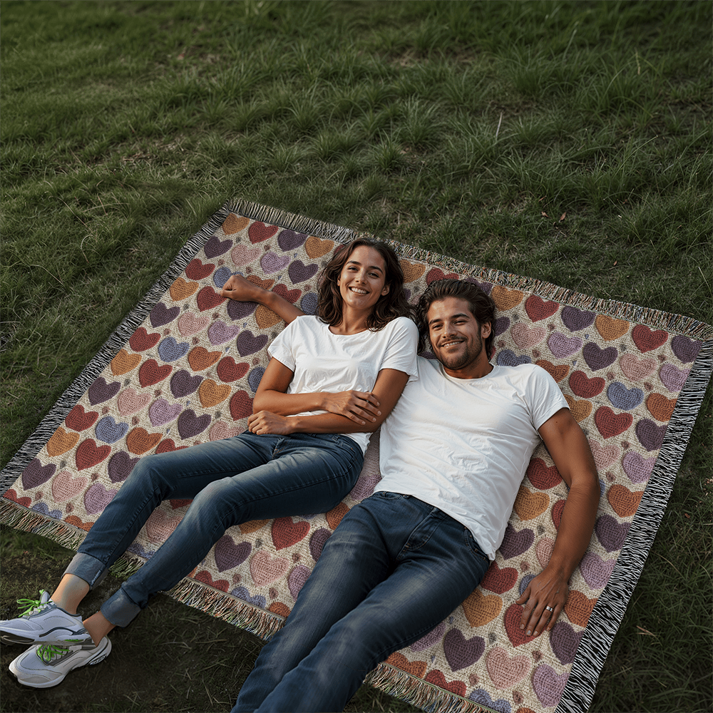 Monogram Initials Heart Custom Crocheted Look Heirloom Woven Blanket