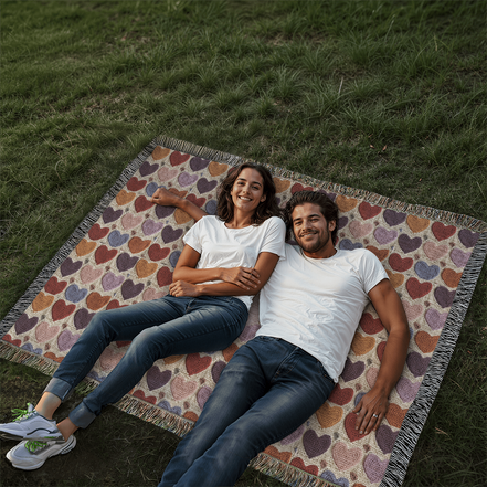 Monogram Initials Heart Custom Crocheted Look Heirloom Woven Blanket