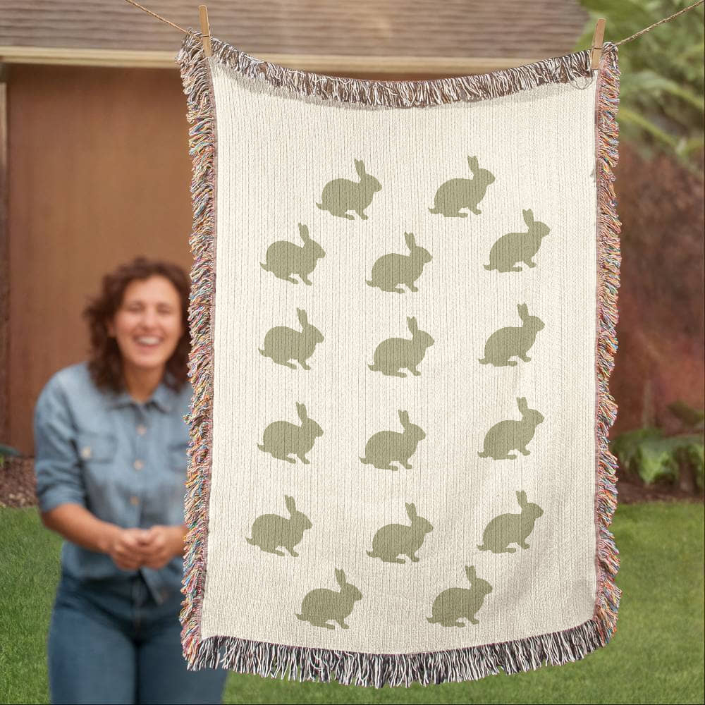 Sage Green Meadow Bunny Heirloom Woven Blanket