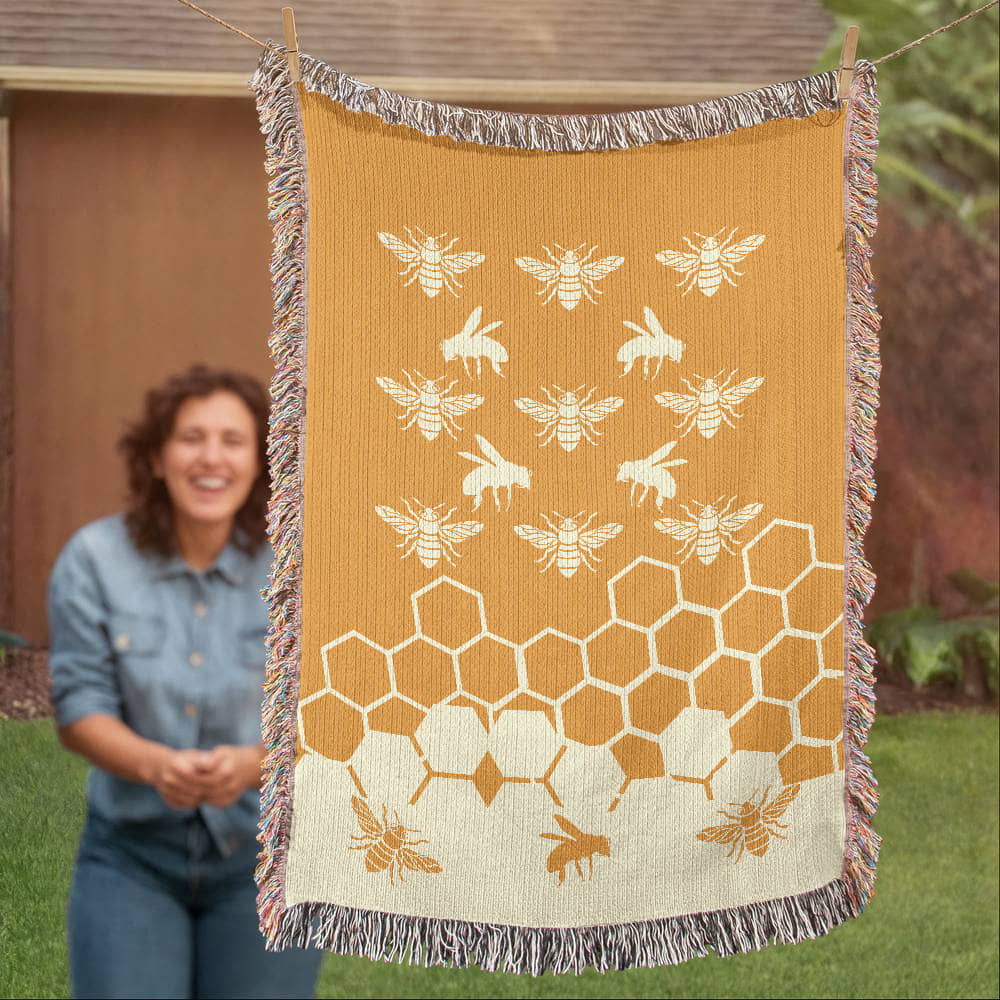 Honeybee Motif Heirloom Woven Blanket