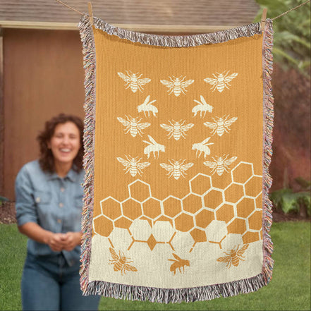 Honeybee Motif Heirloom Woven Blanket