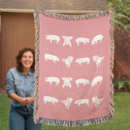Pig Design Woven Heirloom Blanket
