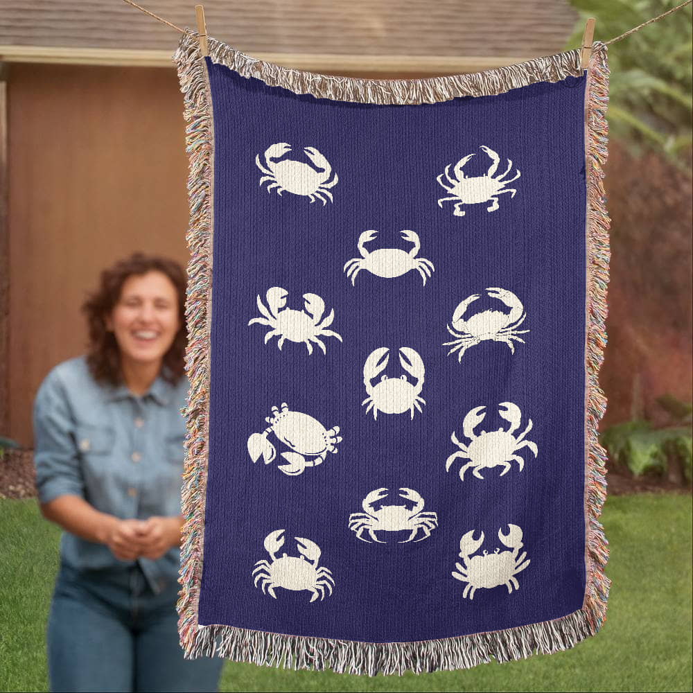 Crab Print Heirloom Woven Blanket