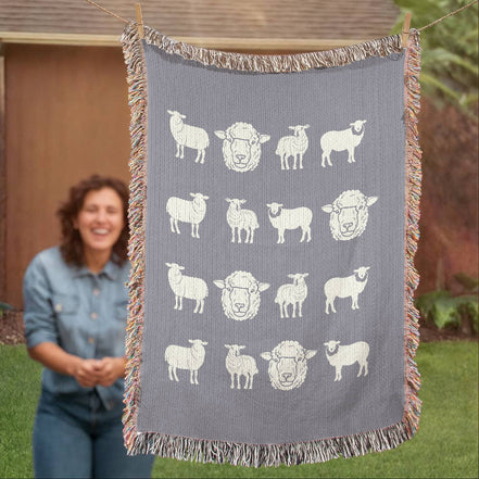Hand Drawn Sheep Heirloom Woven Blanket