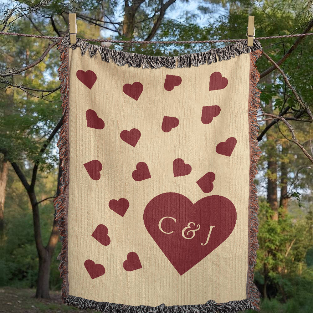 Heart Monogram with Initials Heirloom Woven Blanket