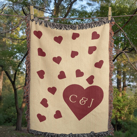 Heart Monogram with Initials Heirloom Woven Blanket