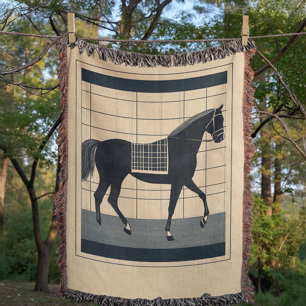 Abstract Horse Equestrian Art Heirloom Woven Blanket