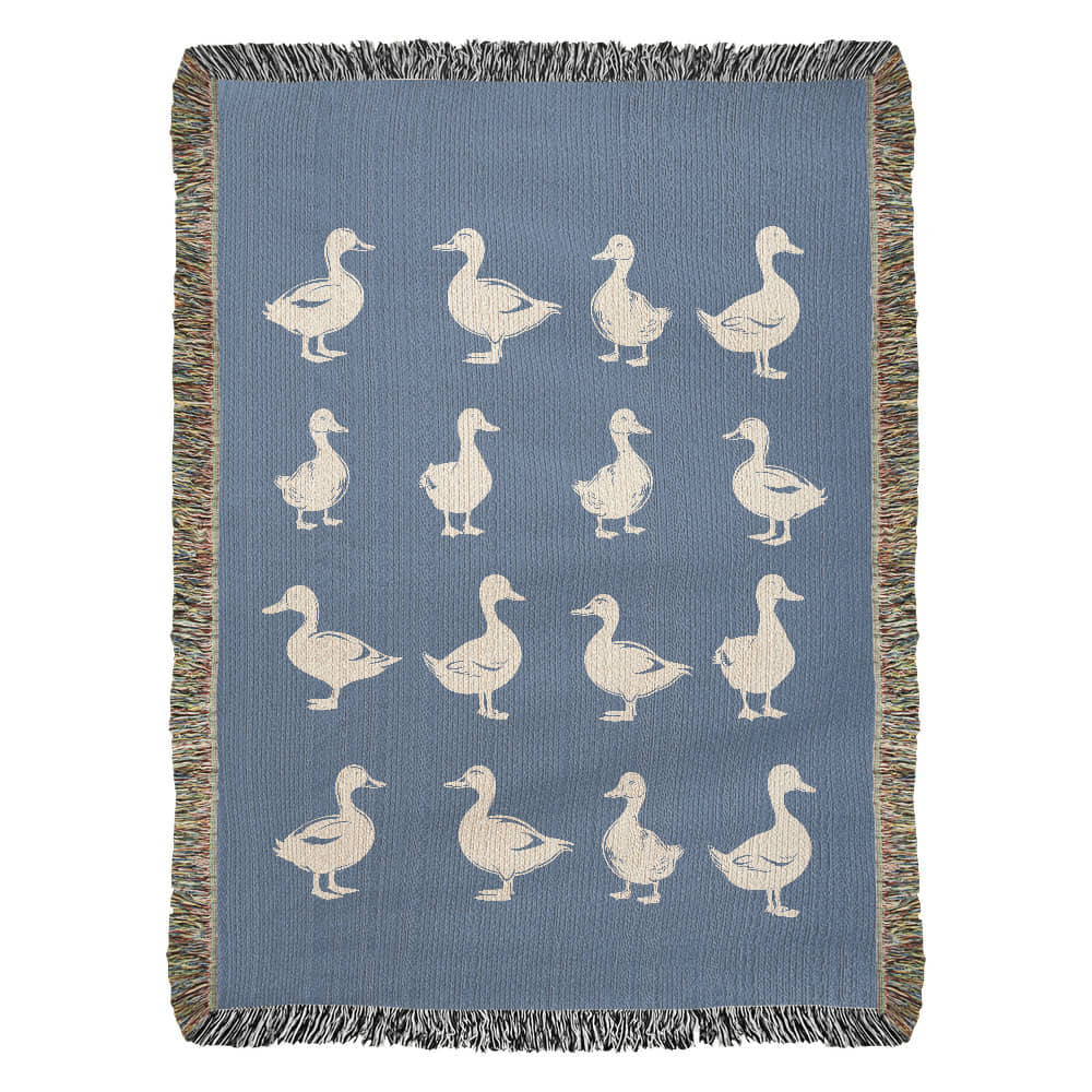 Hand Drawn Duck Motif Heirloom Woven Blanket