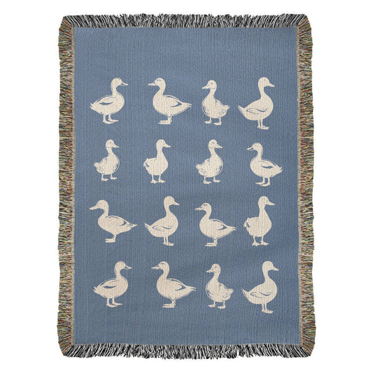Hand Drawn Duck Motif Heirloom Woven Blanket