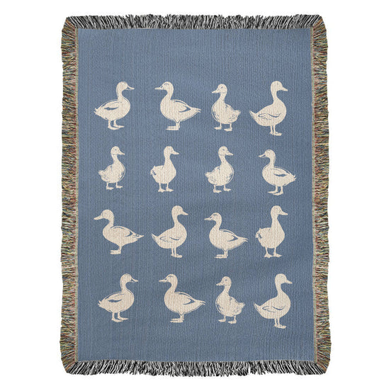 Hand Drawn Duck Motif Heirloom Woven Blanket