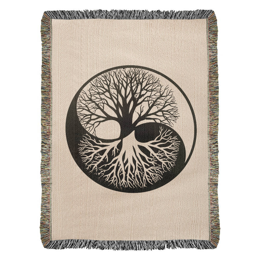 Handcrafted Yin Yang Tree of Life Woven Heirloom Blanket