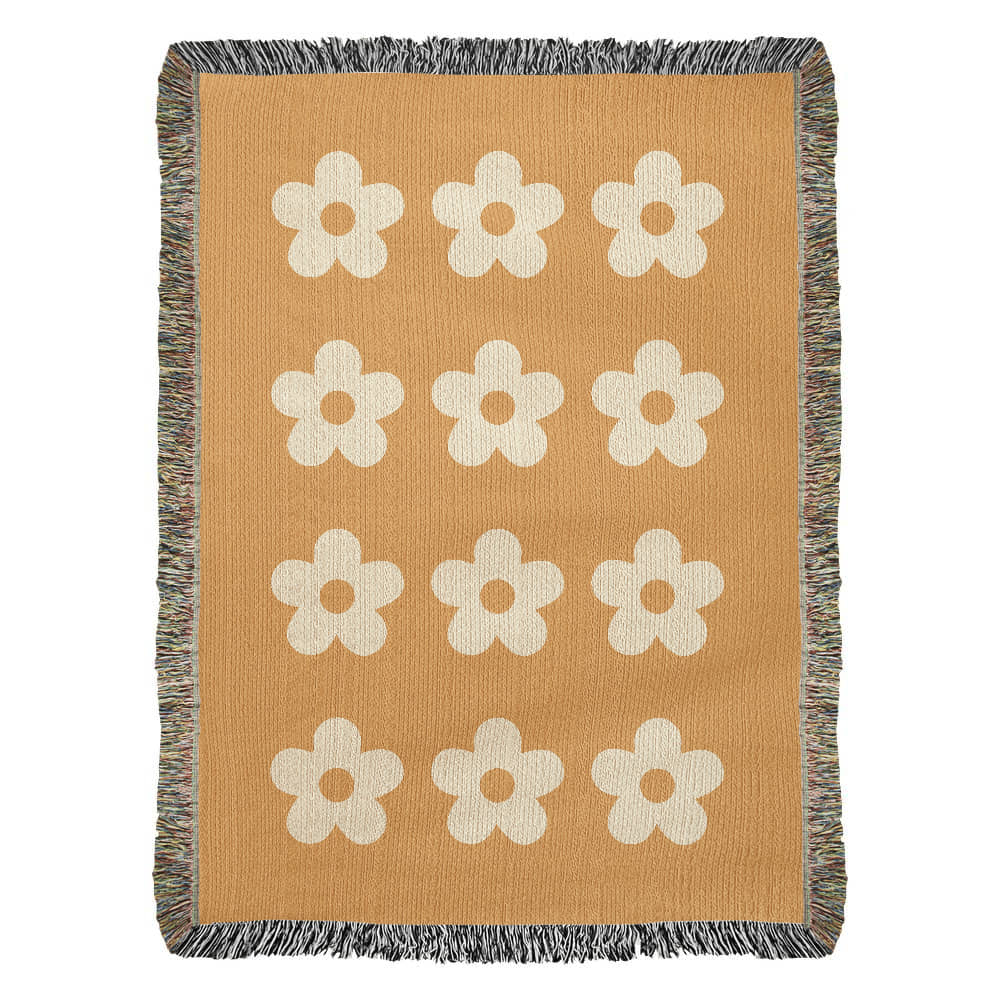 Cheery Flower Motif Heirloom Woven Blanket