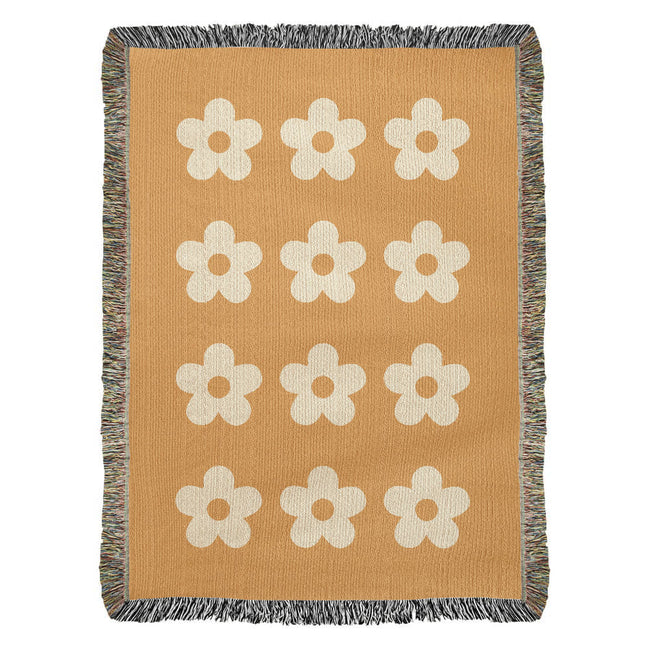 Cheery Flower Motif Heirloom Woven Blanket