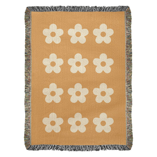 Cheery Flower Motif Heirloom Woven Blanket
