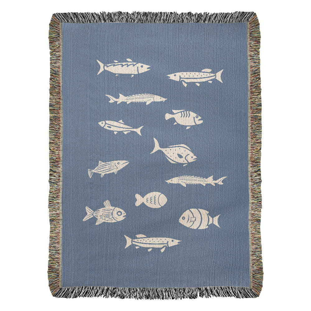 Hand Drawn Fish Motif Heirloom Woven Blanket