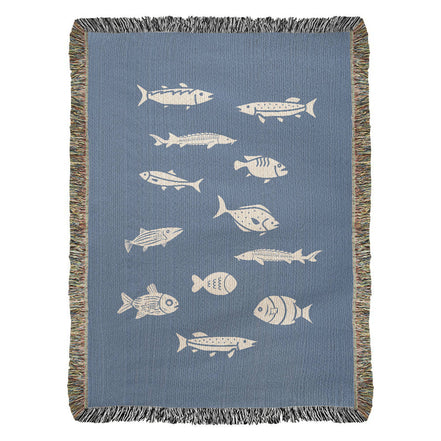 Hand Drawn Fish Motif Heirloom Woven Blanket