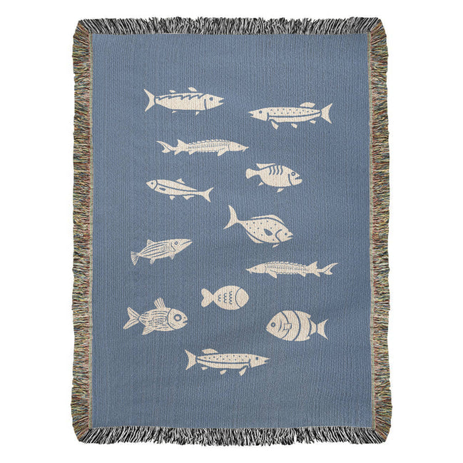 Hand Drawn Fish Motif Heirloom Woven Blanket