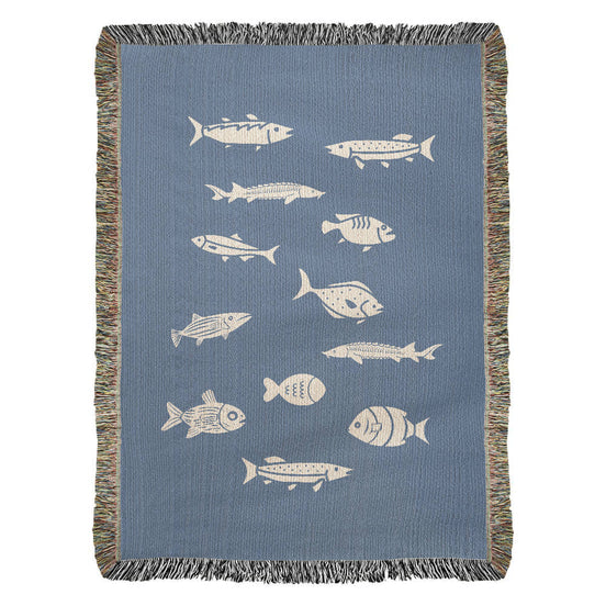 Hand Drawn Fish Motif Heirloom Woven Blanket