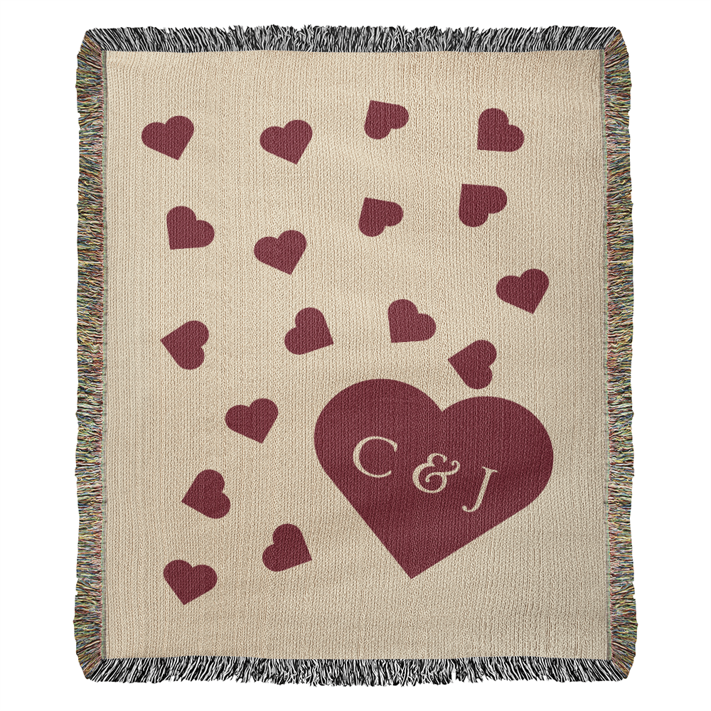 Heart Monogram with Initials Heirloom Woven Blanket