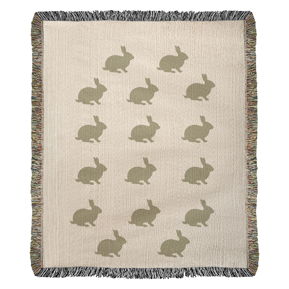 Sage Green Meadow Bunny Heirloom Woven Blanket