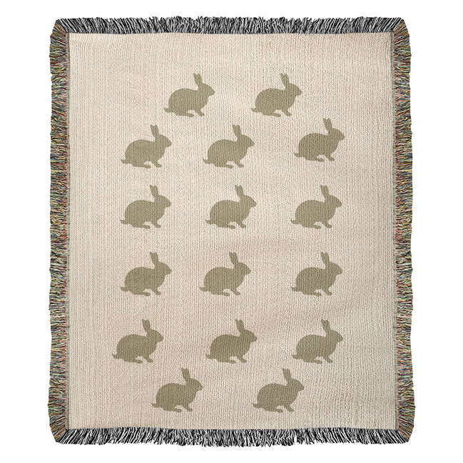 Sage Green Meadow Bunny Heirloom Woven Blanket