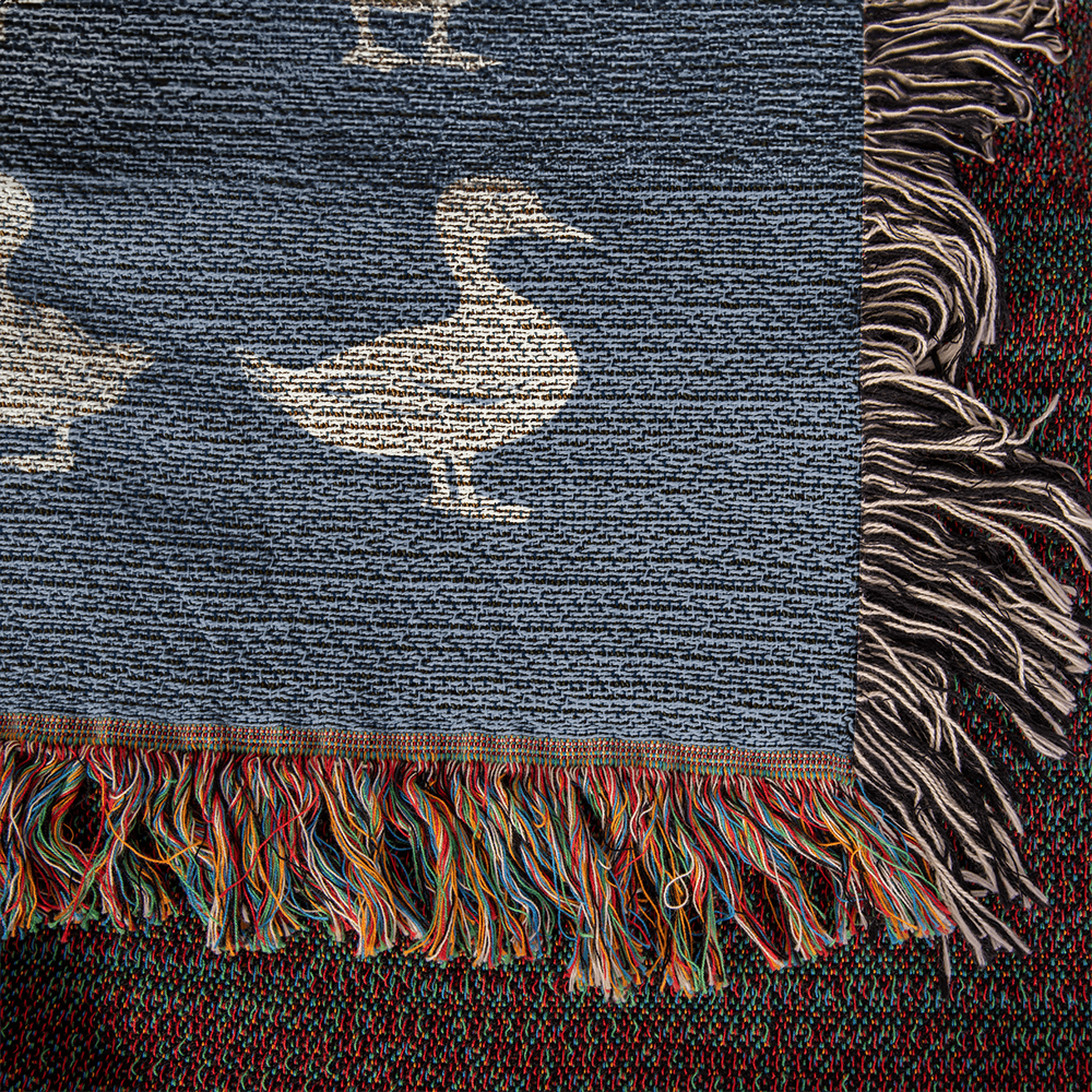 Hand Drawn Duck Motif Heirloom Woven Blanket
