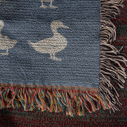 Hand Drawn Duck Motif Heirloom Woven Blanket