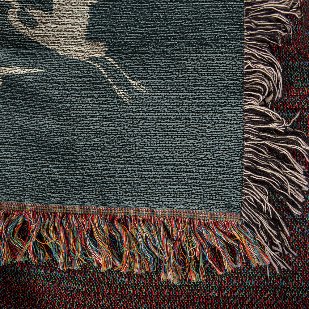 Hand Drawn Heron Motif Heirloom Woven Blanket