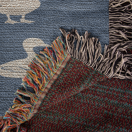 Hand Drawn Duck Motif Heirloom Woven Blanket