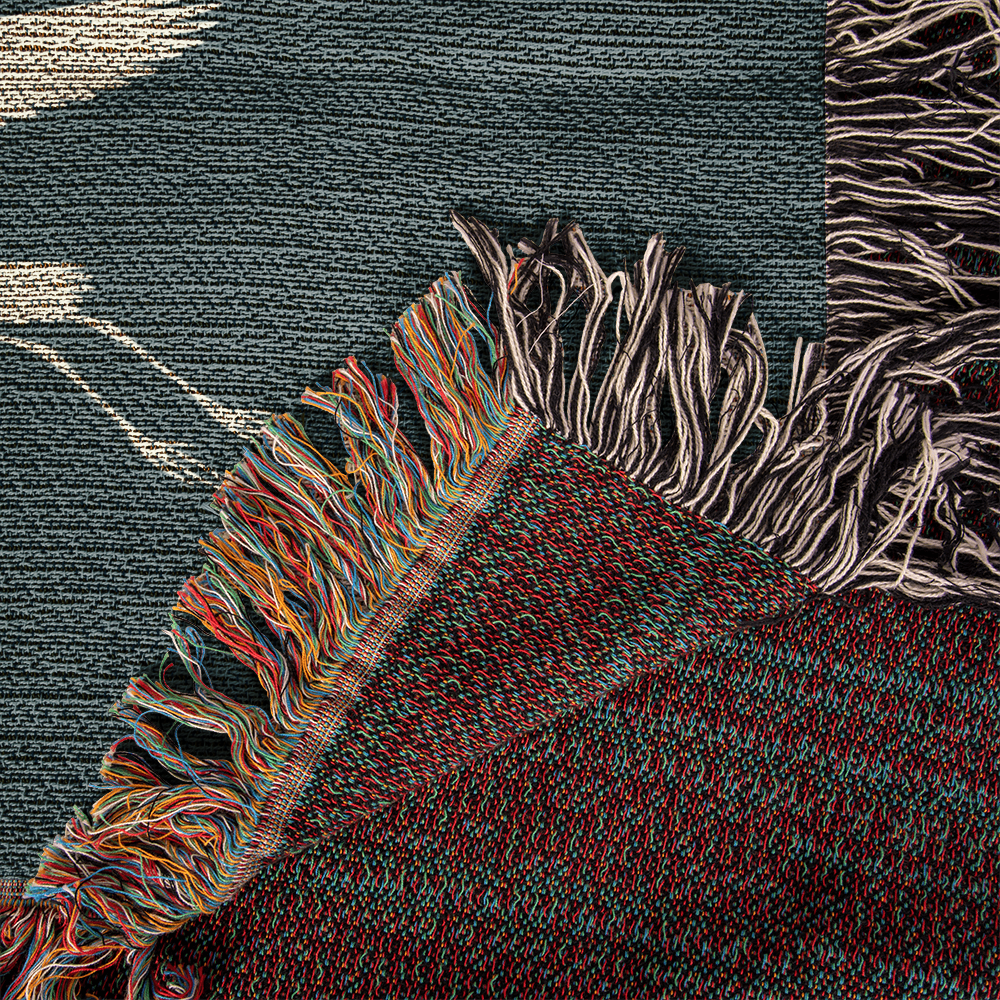 Hand Drawn Heron Motif Heirloom Woven Blanket