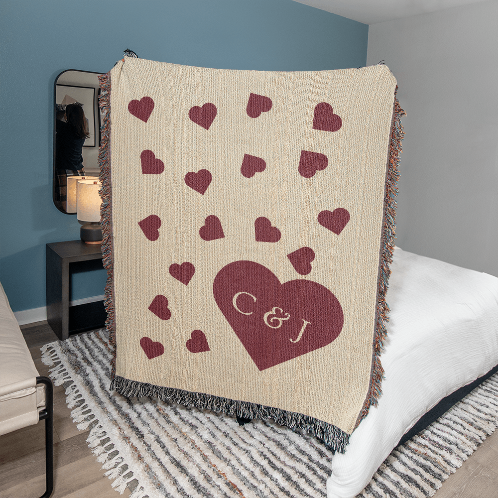 Heart Monogram with Initials Heirloom Woven Blanket