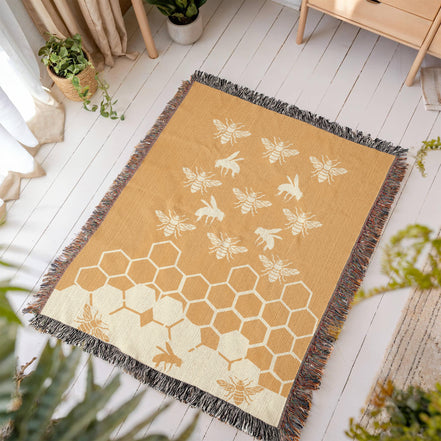 Honeybee Motif Heirloom Woven Blanket