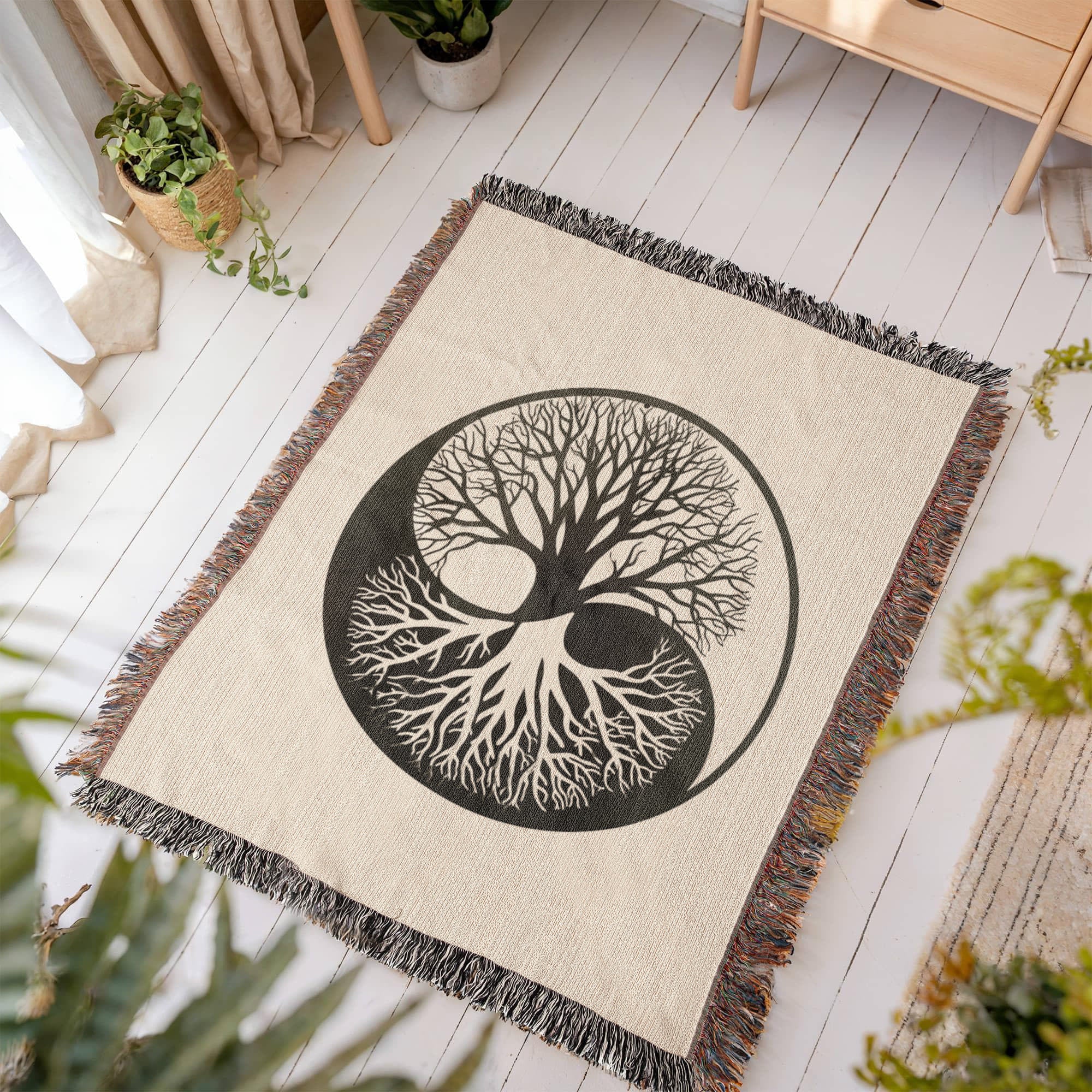 Handcrafted Yin Yang Tree of Life Woven Heirloom Blanket