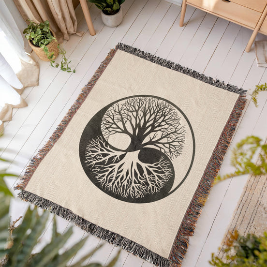 Handcrafted Yin Yang Tree of Life Woven Heirloom Blanket