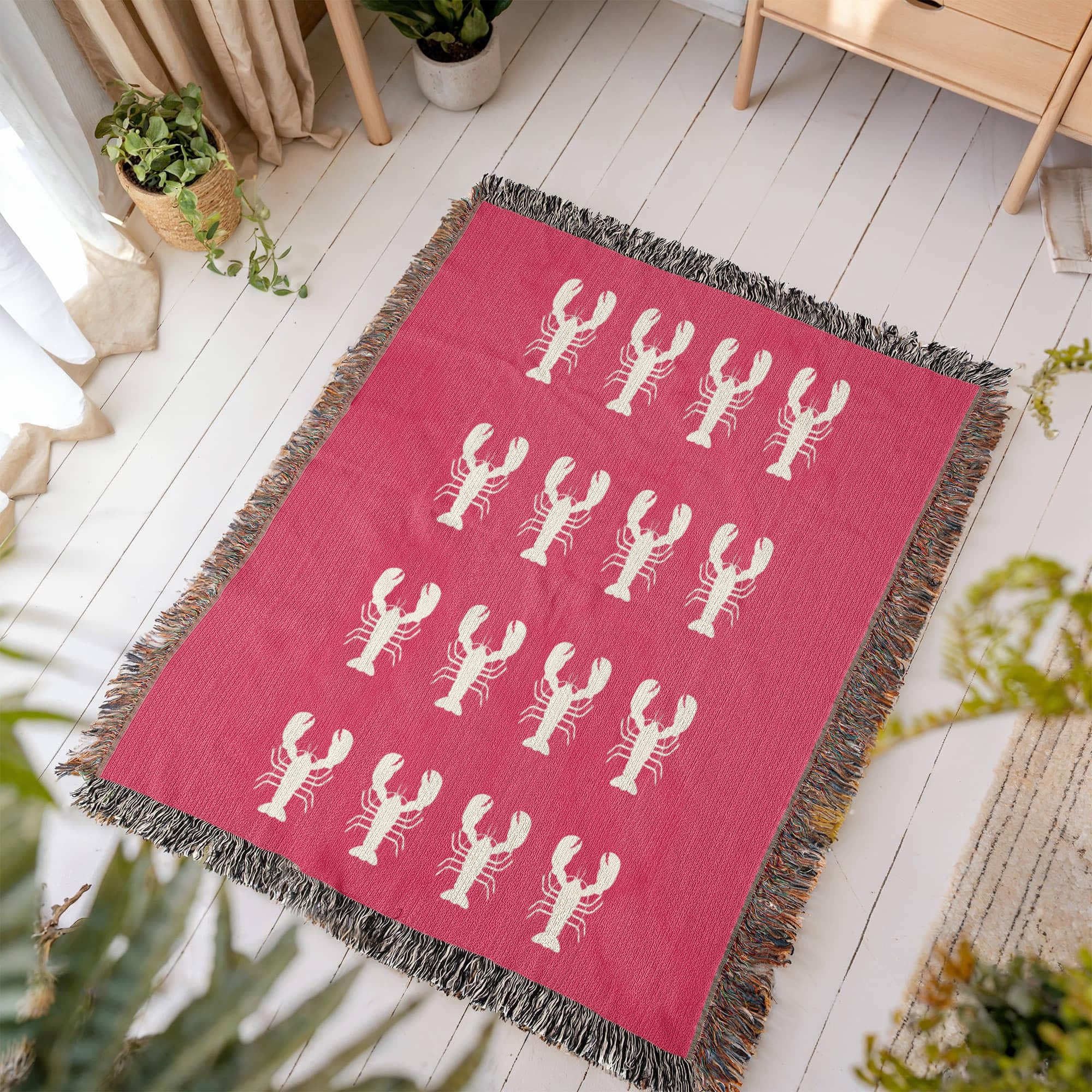 Lobster Motif Heirloom Woven Blanket