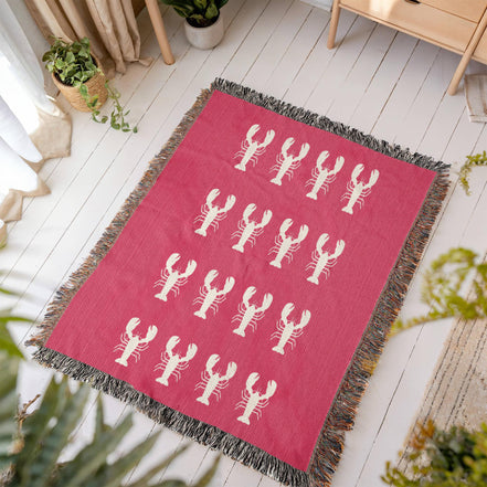 Lobster Motif Heirloom Woven Blanket