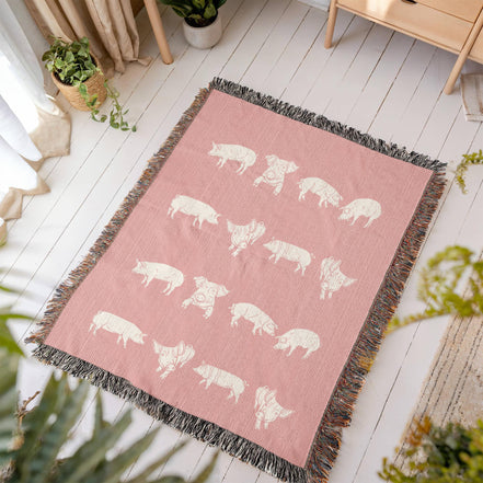 Pig Design Woven Heirloom Blanket