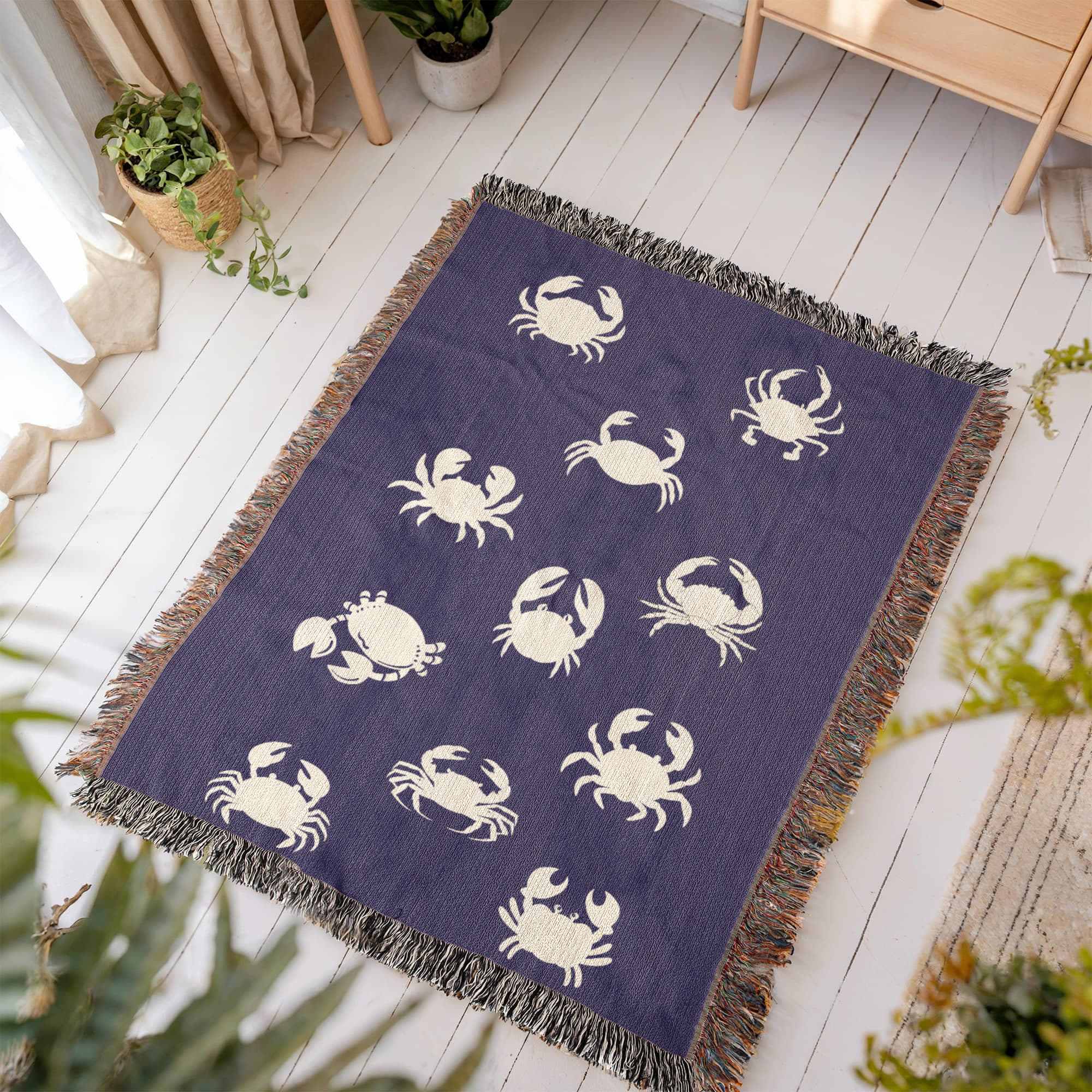 Crab Print Heirloom Woven Blanket