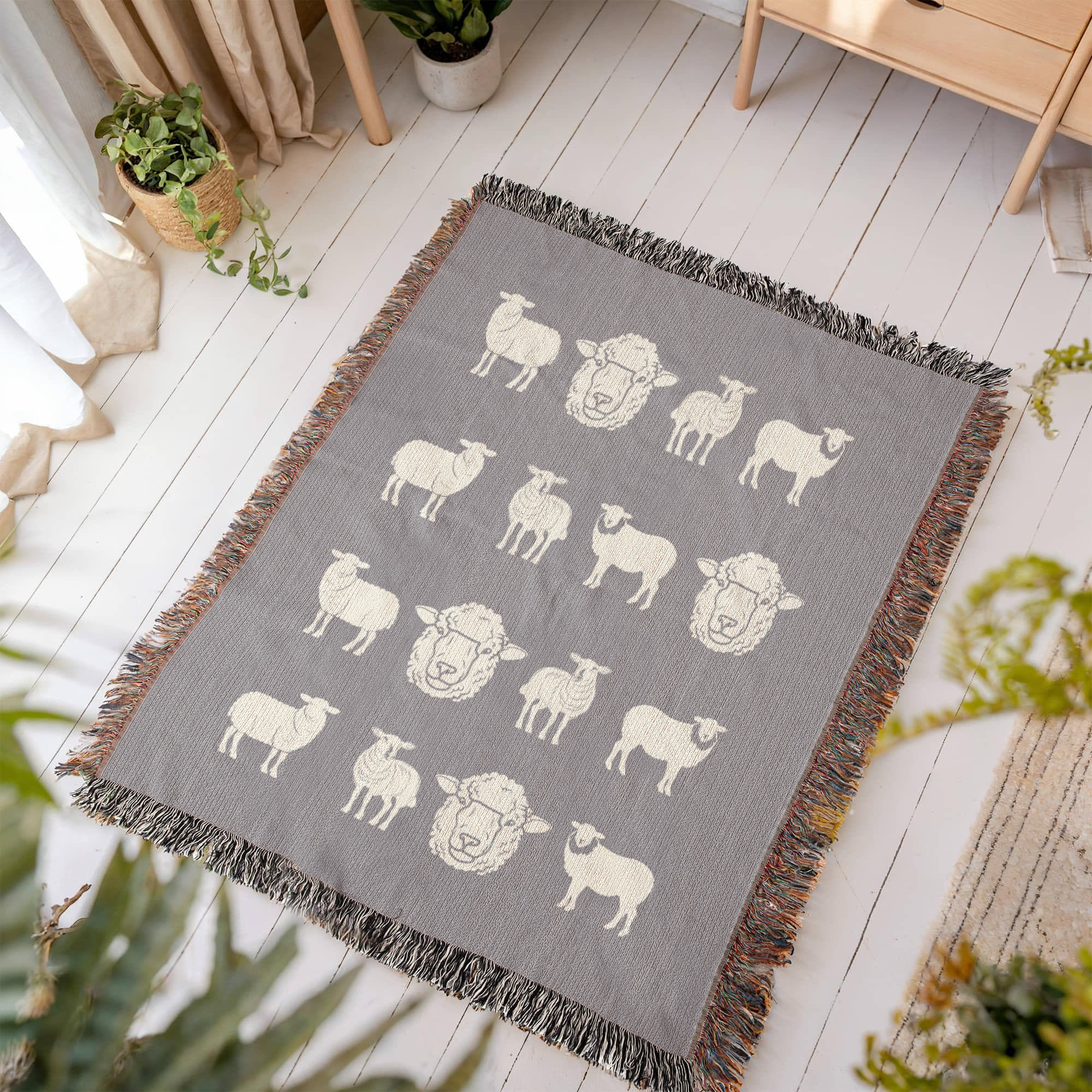 Hand Drawn Sheep Heirloom Woven Blanket