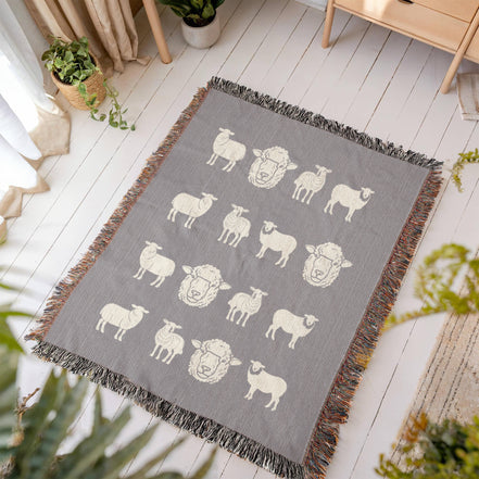 Hand Drawn Sheep Heirloom Woven Blanket